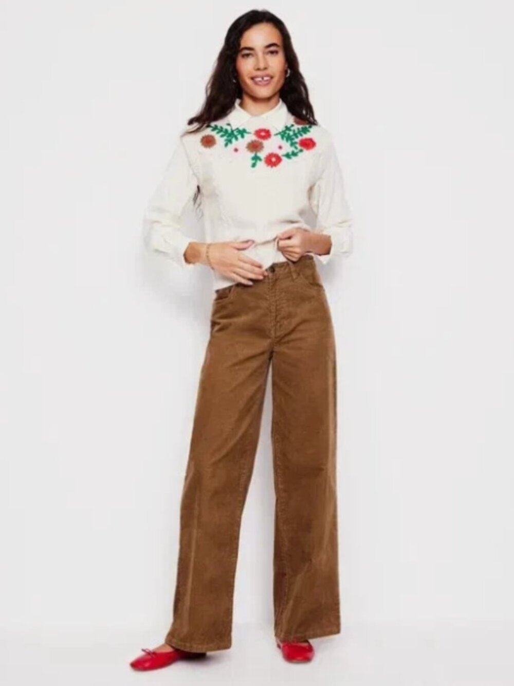 Boden 5 Pocket Cord Wide Jeans-Brown-8 Regular